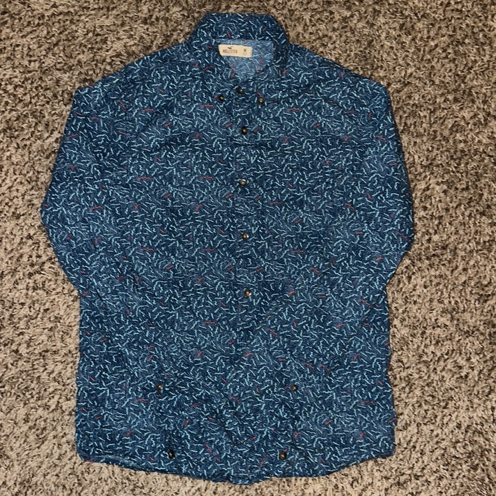 “Hollister” Blue and Pink Button Down Long Sleeve Shirt
